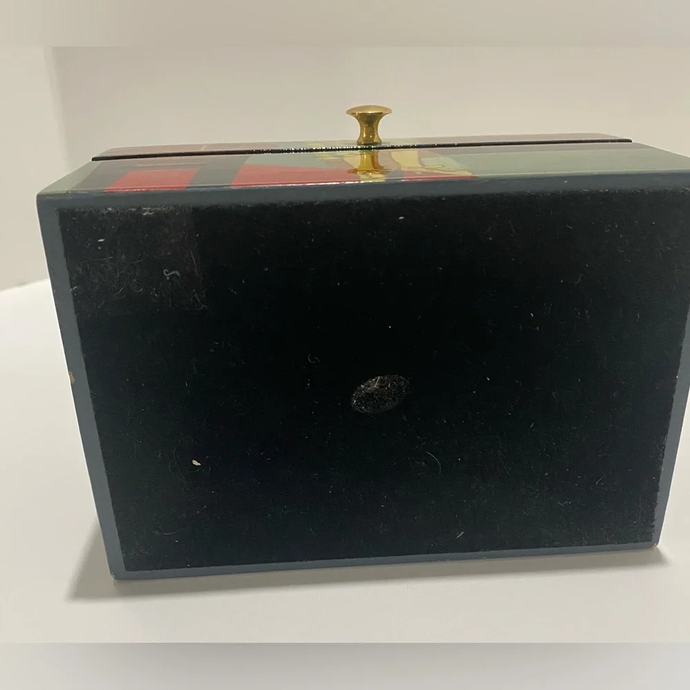 Asian Hand-Painted Lacquer Wood Box Jewelry Japanese Chinese Oriental Hinge Lid